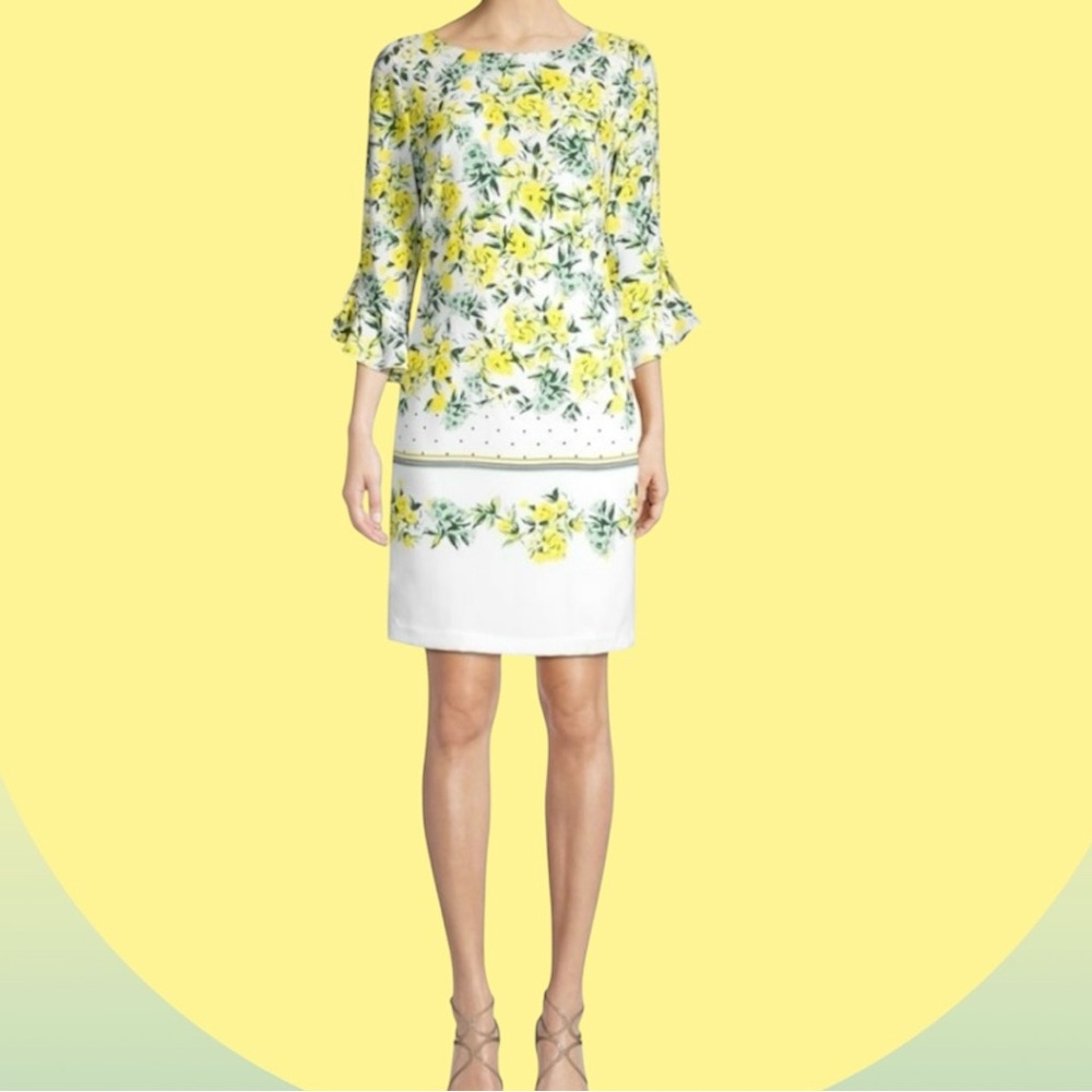 Karl Lagerfeld Paris New Vibrant Floral Dress with Ruffled Tulip Sleeves Size 8 - Picture 2 of 14
